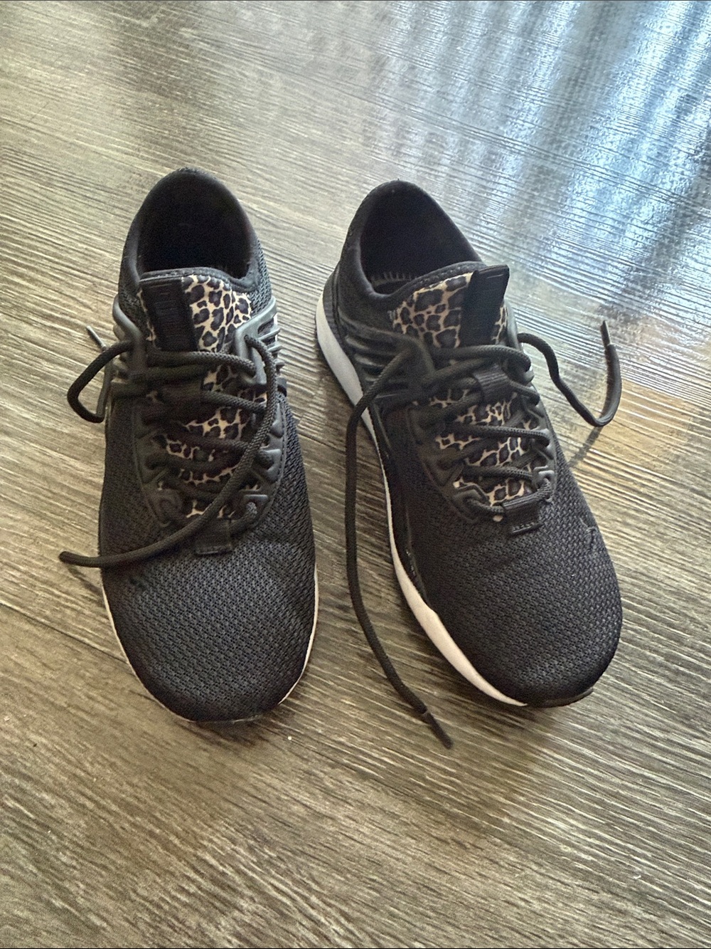 Black Women's Mesh Puma Softfoam+ Sneakers with Leopard Accent